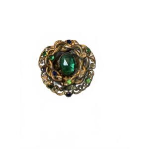 Vintage Style Women's Brooch with Green and Blue Gemstones